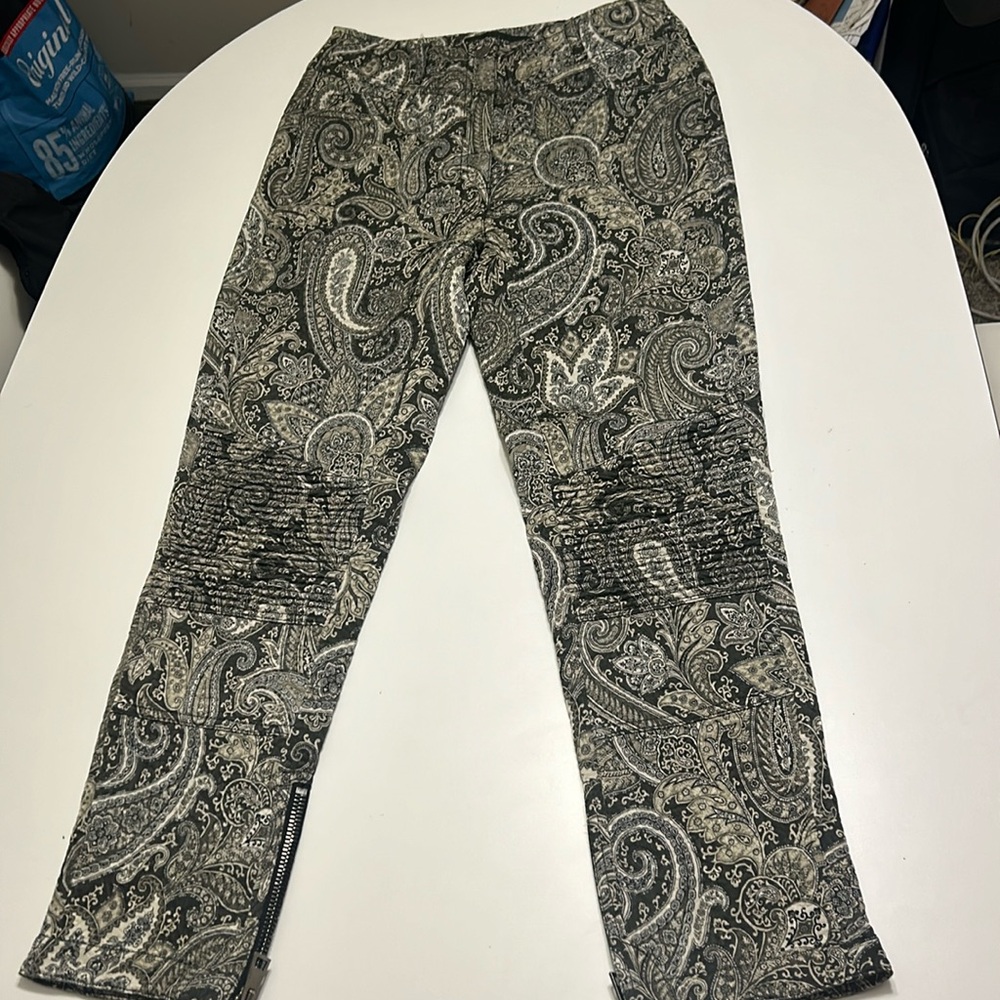 Etro Paisley Print Pants Quilted Moto Ankle Zip Straight Leg High Rise size 42